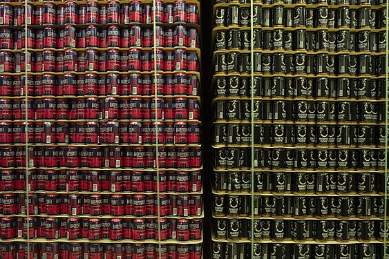 Beer cans are stored in the Backpocket Brewing Company production facility in Coralville.