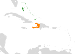 Mapa označující umístění Baham a Haiti