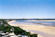 View of the town and the Barwon River estuary, as pictured from atop the southern head