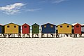 Colourful beach huts at Muizenberg beach in Cape Town, South Africa. December 2013.