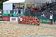 Deutsch: Beachhandball Europameisterschaften 2019 (Beach handball Euro); Tag 5: 6. Juli 2019 – Frauen, Halbfinale, Kroatien-Dänemark 1:2 (12:19, 17:10, 4:7) English: Beach handball Euro; Day 5: 6 July 2019 – Semifinal Men – Croatia-Denmark 1:2 (12:19, 17:10, 4:7)