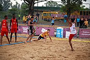 Deutsch: Beachhandball bei den Olympischen Jugendspielen 2018; Tag 6, 11. Oktober 2018; Jungen, Platzierungssspiel Ränge 11-12 – Paraguay-Mauritius 2:0 English: Beach handball at the 2018 Summer Youth Olympics at 11 October 2018 – Boys Placement Match 11-12 – Paraguay-Mauritius 2:0