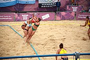 Deutsch: Beachhandball bei den Olympischen Jugendspielen 2018; Tag 5, 10. November 2018; Mädchen, Hauptrunde - Ungarn-Argentinien 1:2 English: Beach handball at the 2018 Summer Youth Olympics at 11 October 2018 – Girls Main Round – Hungary-Argentina 1:2