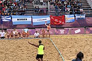 Deutsch: Beachhandball bei den Olympischen Jugendspielen 2018; Tag 6, 12. Oktober 2018; Mädchen, Hauptrundenspiel – Ungarn-Niederlande 2:1 English: Beach handball at the 2018 Summer Youth Olympics at 12 October 2018 – Girls Main Round – Hungary-Netherlands 2:1