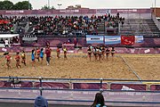 Deutsch: Beachhandball bei den Olympischen Jugendspielen 2018; Tag 6, 12. Oktober 2018; Mädchen, Hauptrundenspiel – Chinesisch Taipei (Taiwan)-Paraguay 0:2 English: Beach handball at the 2018 Summer Youth Olympics at 12 October 2018 – Girls Main Round – Chinese Taipei (Taiwan)-Paraguay 0:2