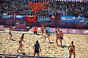 Deutsch: Beachhandball bei den Olympischen Jugendspielen 2018; Tag 3, 10. Oktober 2018; Mädchen, Vorrunde, Gruppe B - Niederlande-Argentinien 2:0 English: Beach handball at the 2018 Summer Youth Olympics at 10 October 2018 – Girls Preliminary Round Group B‎ – Netherlands-Argentina 2:0