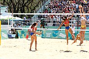 Deutsch: Beachvolleyball bei den Olympischen Jugendspielen 2018; Tag 9, 15. Oktober 2018; Mädchen, Viertelfinale: Puerto Rico-Russland 0–2 (12–21/10–21) English: Beach volleyball at the 2018 Summer Youth Olympics at 15 October 2018 – Girls Quarterfinals: Puerto Rico-Russia 0–2 (12–21/10–21)