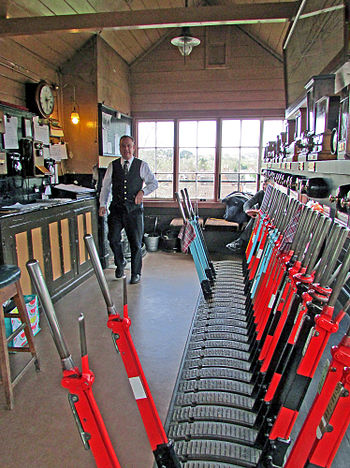 Bewdley North signal box interior during operations