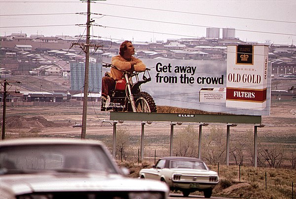 Billboard in Denver promoting Old Gold cigarettes (May 1972)