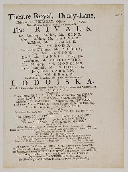 File:Bodleian Libraries, Playbill of Drury Lane Theatre, Thursday, October. 22. 1795, announcing The rivals &c..jpg