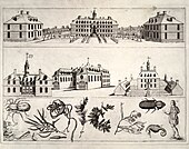 Print of the Bodleian Plate, with President's House in the upper right Bodleian Plate.jpg