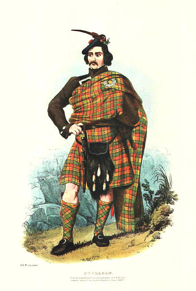 A romantic depiction of a clan gentleman, illustrated by R. R. McIan, from James Logan's The Clans of the Scottish Highlands, 1845.