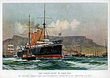 Good Hope in Table Bay, by Charles Dixon Charles Edward Dixon HMS Good Hope 1901 Drake class armoured cruiser Table Bay Cape Town.jpg