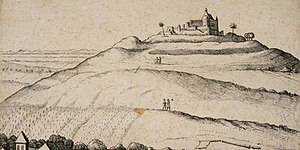 Kochersberg with Kochersberg Castle, drawing by an anonymous artist from 1644