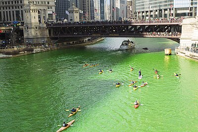 The river dyed green for Saint Patrick's Day in 2015