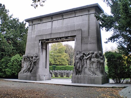 Portal to the Cemetery of Brussels, honoring fallen Belgian soldiers of the First World War