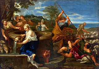 Mosè e le figlie di Jethro, da Ferri, ca.  1660.