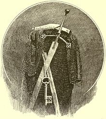 [Equipement]L'armurerie au fond de la ruelle 220px-Claymore_and_armour_from_Dunvegan_Castle_%28engraving%2C_sometime_before_1890%29