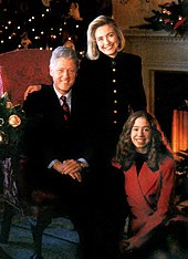 The Clintons in a White House Christmas portrait Clinton family.jpg
