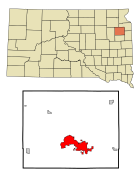 Codington County South Dakota Incorporated and Unincorporated areas Watertown Highlighted.svg
