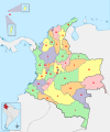 Map o Colombie wi numbered Depairtments