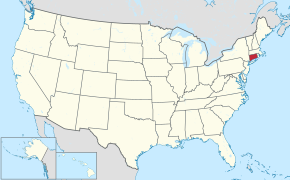 Mapa dels Estats Units amb Connecticut en roge.