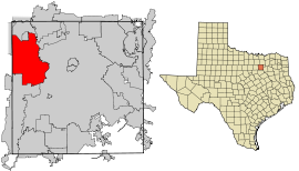 Poloha Irvingu v rámci štátu USA Texas a v rámci Dallas county
