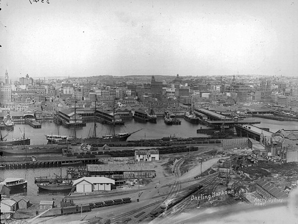 Clipper ships in Darling Harbour in 1900