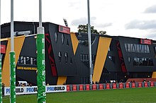 The David Mandie building at Punt Road Oval is home to Richmond's training facilities and administrative headquarters. David Mandie building 25.05.19.jpg