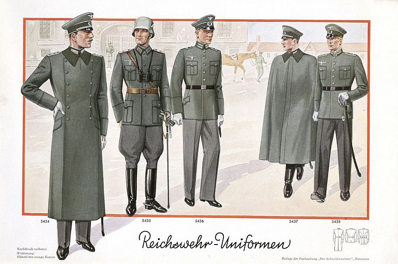 File:Der Schneidermeister Hannover - 1930s uniforms Reichswehr (Nazi Germany army) officers Waffenrock tunic greatcoat cloak Beilage der Fachzeitung German tailor magazine fashion plates Unidentified illustrator No known copyright 0003454957.jpg