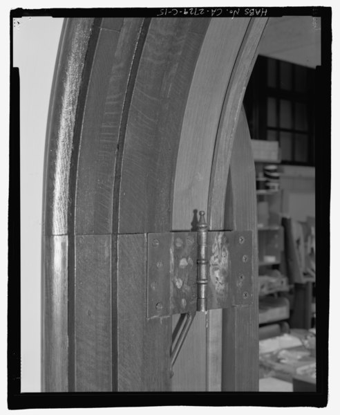 File:Detail, typical door hinge and woodwork. - San Bernardino Valley College, Library, 701 South Mount Vernon Avenue, San Bernardino, San Bernardino County, CA HABS CA-2729-C-15.tif