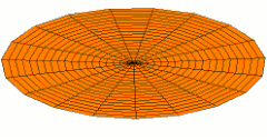A standing wave on a disk with two nodal lines crossing at the center; this is an overtone.