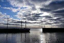 The early afternoon sun over the Hull Marina entrance in Kingston upon Hull.