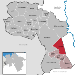 Läget för kommunen Engden i Landkreis Grafschaft Bentheim