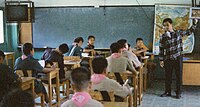 Students wearing their scouts and guides uniforms in a rural public school