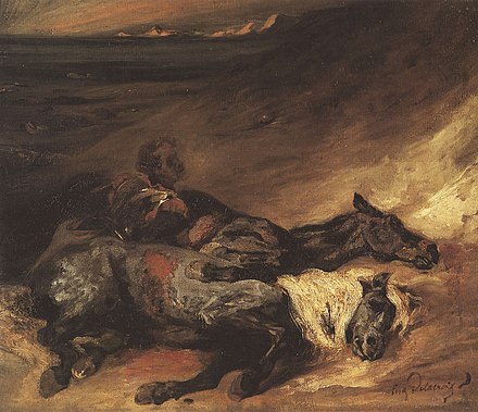 Eugène Delacroix, Evening after a battle, oil on canvas, c.1825, height: 48 cm (18.8 in) ; width: 56 cm (22 in)