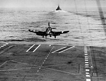 F4U-1D of VF-84 takes off from USS Bunker Hill (CV-17) in February 1944.jpg