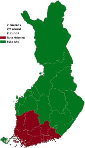 Eleição presidencial finlandesa, resultados de 2000 por círculo eleitoral (resultado da segunda rodada) .svg