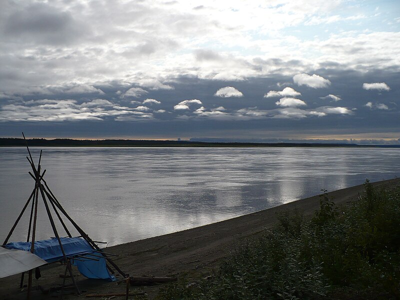 File:Fish drying racks and Mackenzie River.JPG