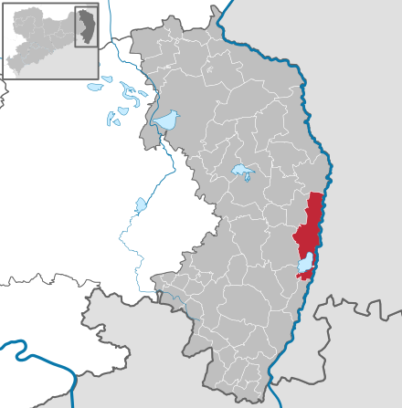 Localisation de Görlitz dans son arrondissement et dans la Saxe.