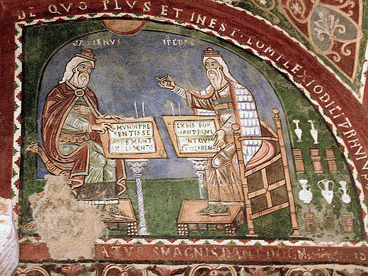 This fresco showing Galen and Hippocrates is part of a complex scheme decorating the crypt of Anagni Cathedral, Italy