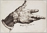 La mà deformada de Hendrik Goltzius, que va ser un artista especialment dotat en l'ús del burí.