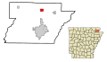 This map shows the incorporated and unincorporated areas in Greene County, Arkansas, highlighting Lafe in red. It was created with a custom script with US Census Bureau data and modified with Inkscape.