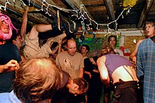 Guerilla Toss performing at Gay Gardens on July 21, 2012. From left to right: Kassie Carlson and Simon Hanes. Guerilla toss gaygardens.jpg