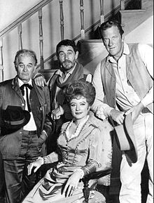 Clockwise from top: Ken Curtis (Festus), Arness (Matt), Amanda Blake (Kitty) and Milburn Stone (Doc) in 1968 Gunsmoke main cast 1967.JPG