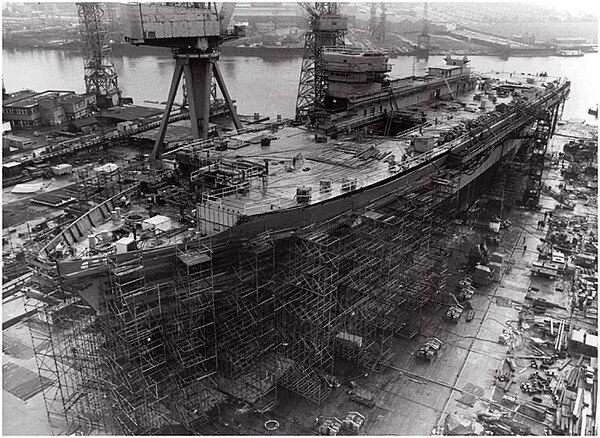 HMS Ark Royal at Wallsend during construction, 10 March 1981