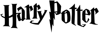 Logo von Harry Potter mit breiter, kantiger Schrift. Der Buchstabe P ist wie ein Blitz gezeichnet.