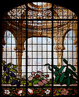 A trompe l'oeil glass c. 1884, Eugène Stanislas Oudinot, design Richard Morris Hunt, for home of Henry Gurdon Marquand, New York City.