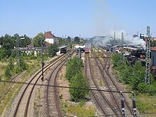 Der Bahnhof von Süden (aus Richtung Donauwörth)