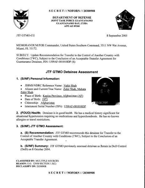 File:ISN 01010, Nahir Shah's Guantanamo detainee assessment.pdf